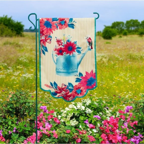 The Pioneer Woman Fresh Floral Watering Can Polyester Linen Garden Flag NWT - Picture 1 of 4